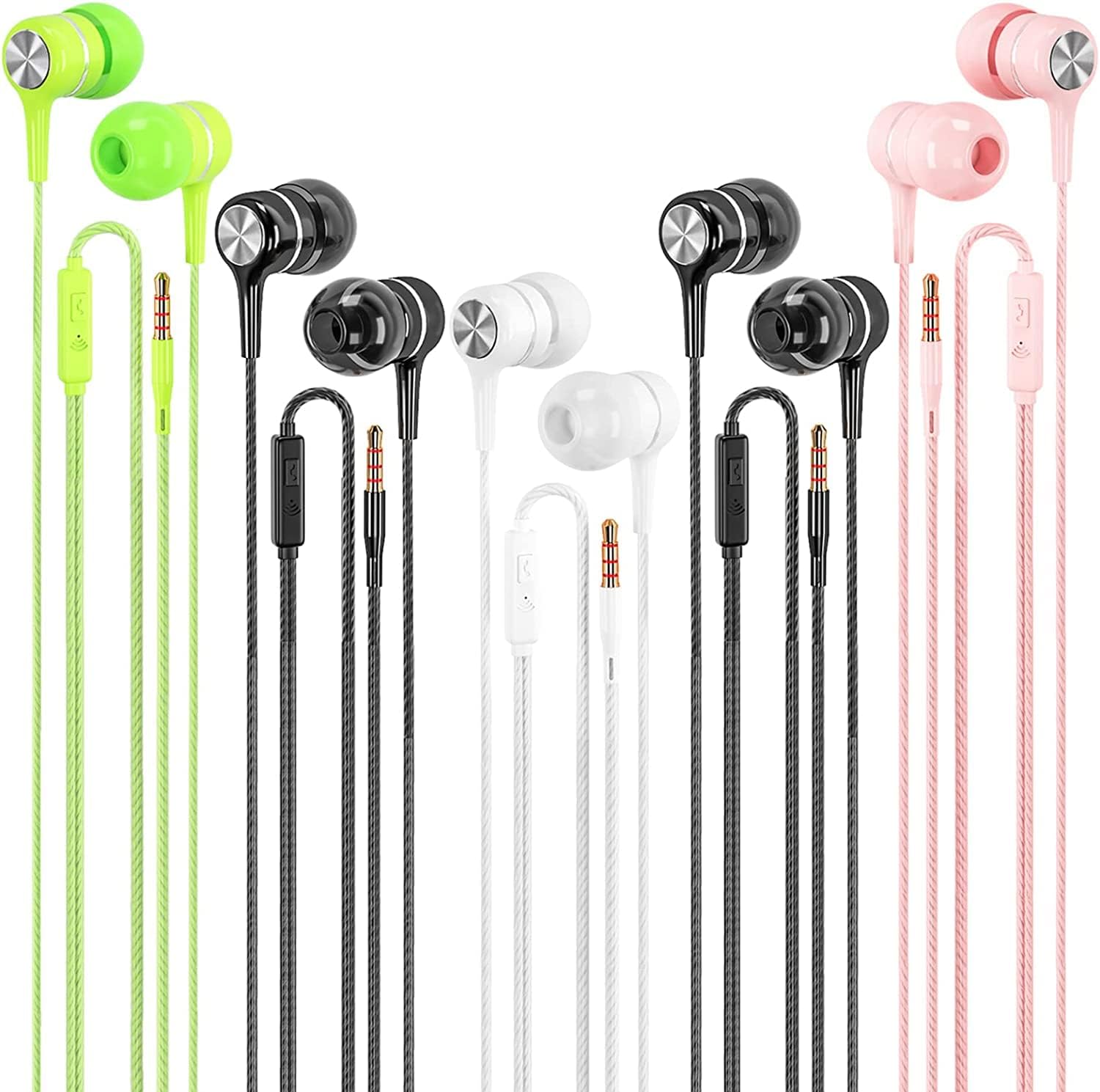 Wired Earbuds with Microphone 5 Pack, in-Ear Headphones with Heavy Bass, High Sound Quality Earphones Compatible with iPad, Laptop, MP3, Android Smartphones, Fi